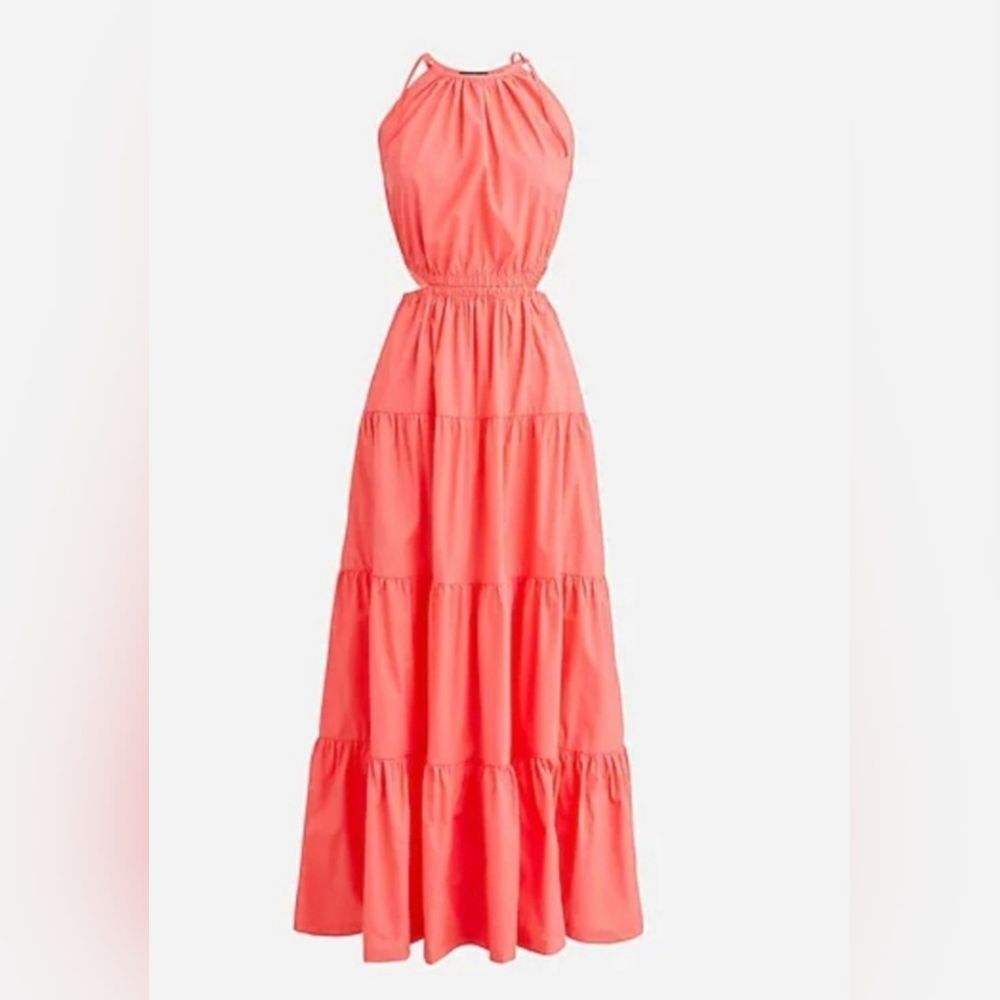 J Crew Dress Women Side Cut Out Coral Tiered Cotton Preppy Maxi Sz 3X
